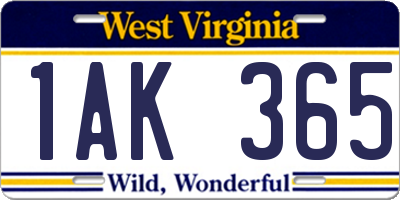WV license plate 1AK365