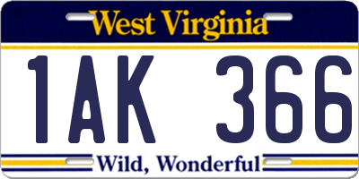 WV license plate 1AK366