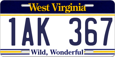 WV license plate 1AK367