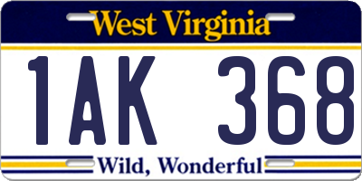 WV license plate 1AK368