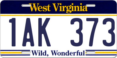 WV license plate 1AK373