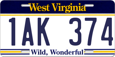 WV license plate 1AK374