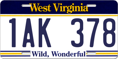 WV license plate 1AK378