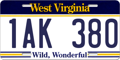 WV license plate 1AK380