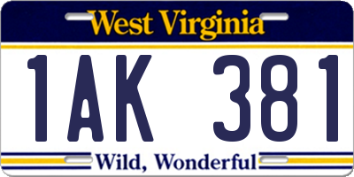 WV license plate 1AK381
