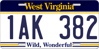 WV license plate 1AK382