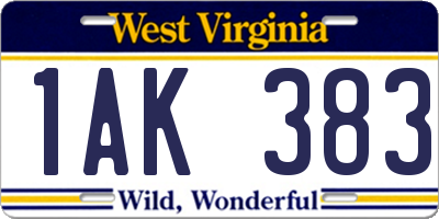 WV license plate 1AK383