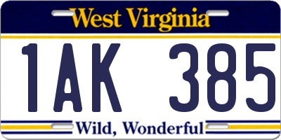 WV license plate 1AK385