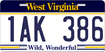 WV license plate 1AK386