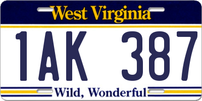 WV license plate 1AK387