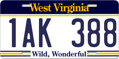 WV license plate 1AK388