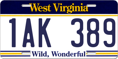 WV license plate 1AK389