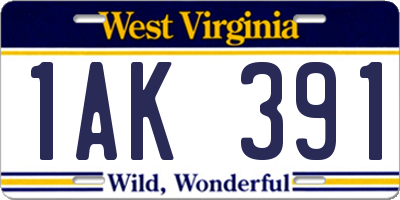 WV license plate 1AK391