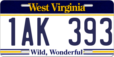WV license plate 1AK393