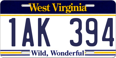 WV license plate 1AK394