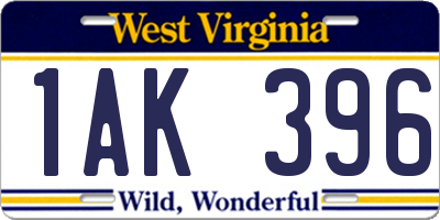 WV license plate 1AK396