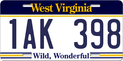 WV license plate 1AK398