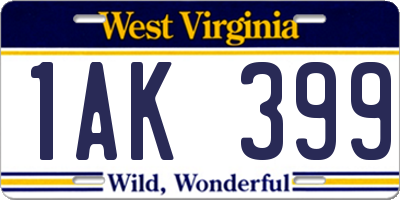 WV license plate 1AK399