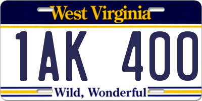 WV license plate 1AK400