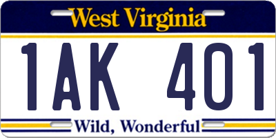 WV license plate 1AK401