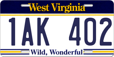 WV license plate 1AK402