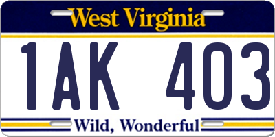 WV license plate 1AK403