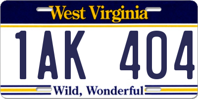 WV license plate 1AK404