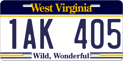 WV license plate 1AK405