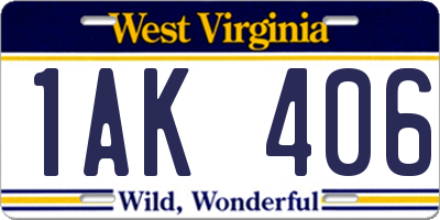 WV license plate 1AK406