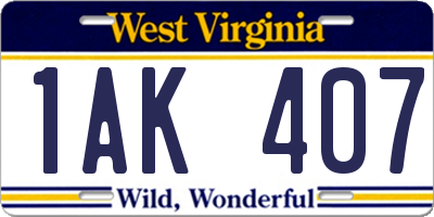 WV license plate 1AK407