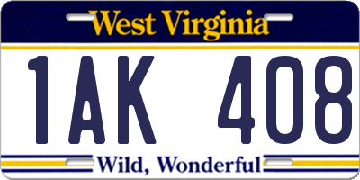 WV license plate 1AK408
