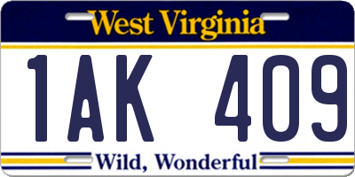 WV license plate 1AK409
