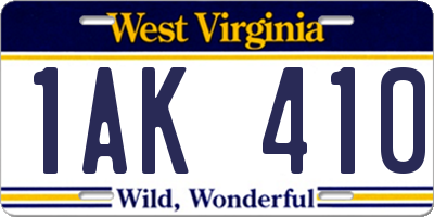 WV license plate 1AK410
