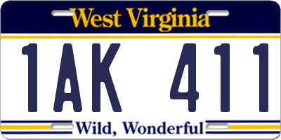 WV license plate 1AK411