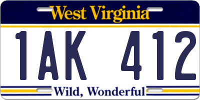 WV license plate 1AK412