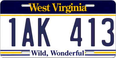 WV license plate 1AK413