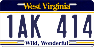 WV license plate 1AK414