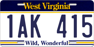 WV license plate 1AK415