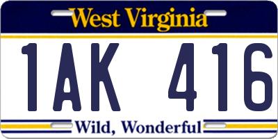 WV license plate 1AK416