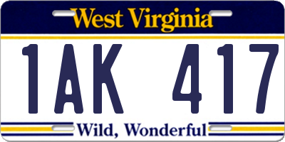 WV license plate 1AK417