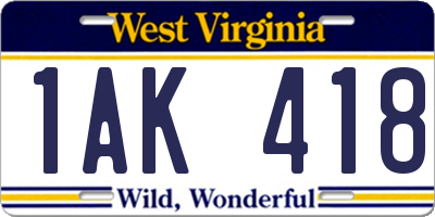 WV license plate 1AK418