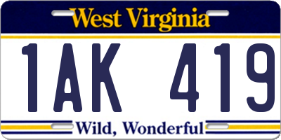 WV license plate 1AK419