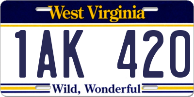 WV license plate 1AK420