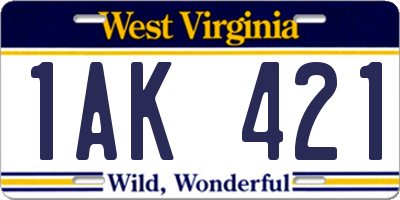 WV license plate 1AK421