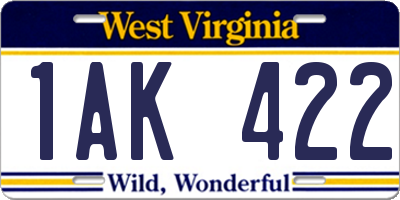 WV license plate 1AK422