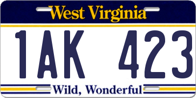 WV license plate 1AK423