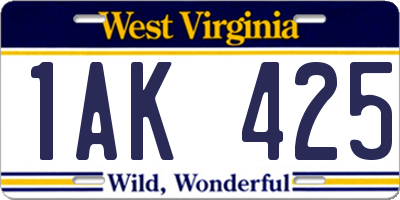 WV license plate 1AK425
