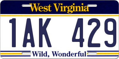 WV license plate 1AK429