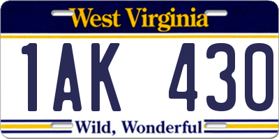 WV license plate 1AK430