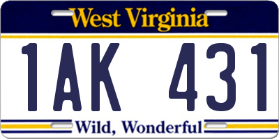 WV license plate 1AK431